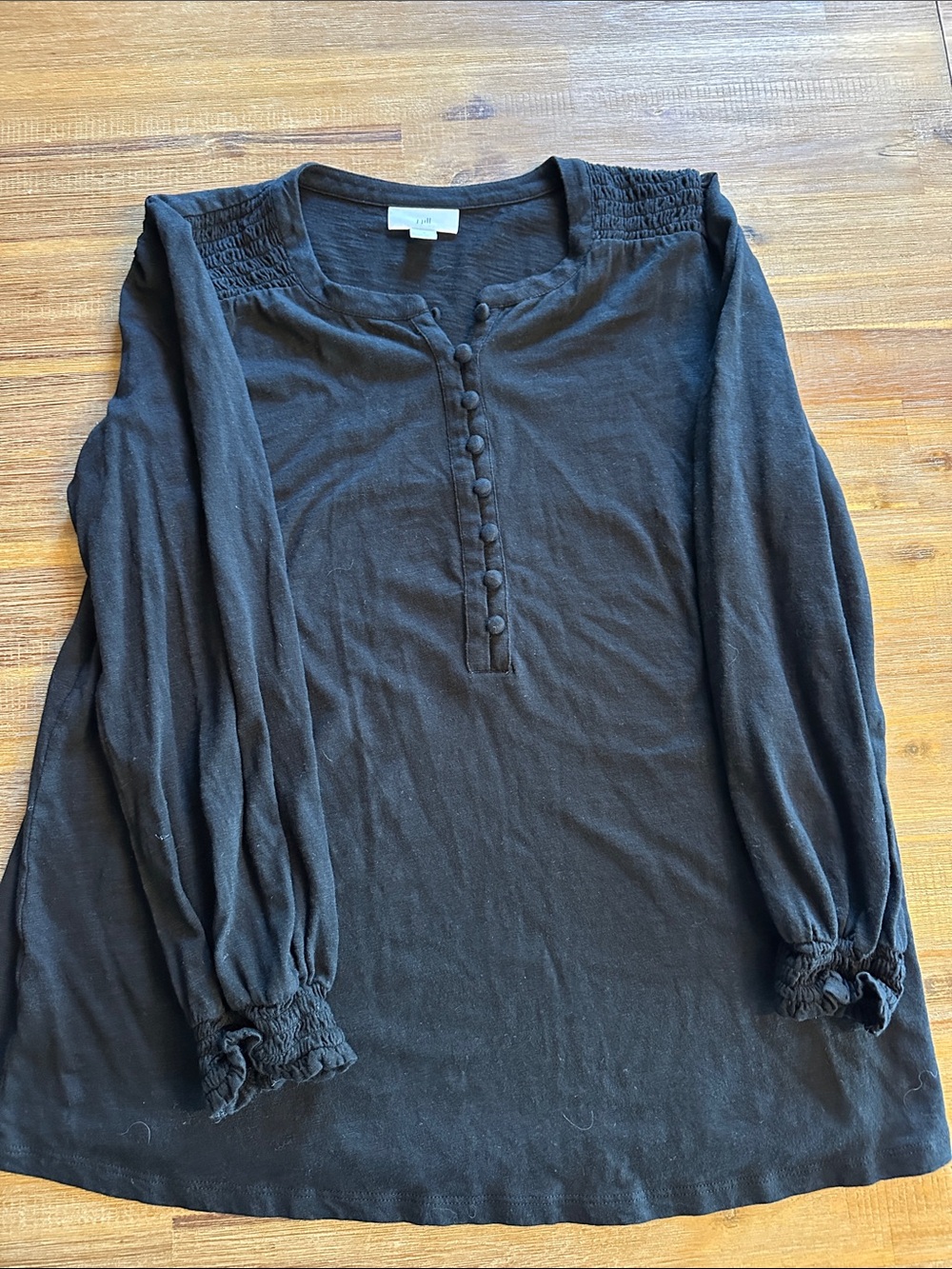 J. Jill Black Long-Sleeve Henley with Smocked Details